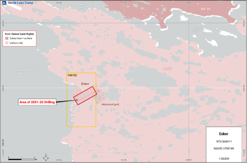 Esker Claim and area of Proposed Drilling (Source:  Nunavut Impact Review Board website)